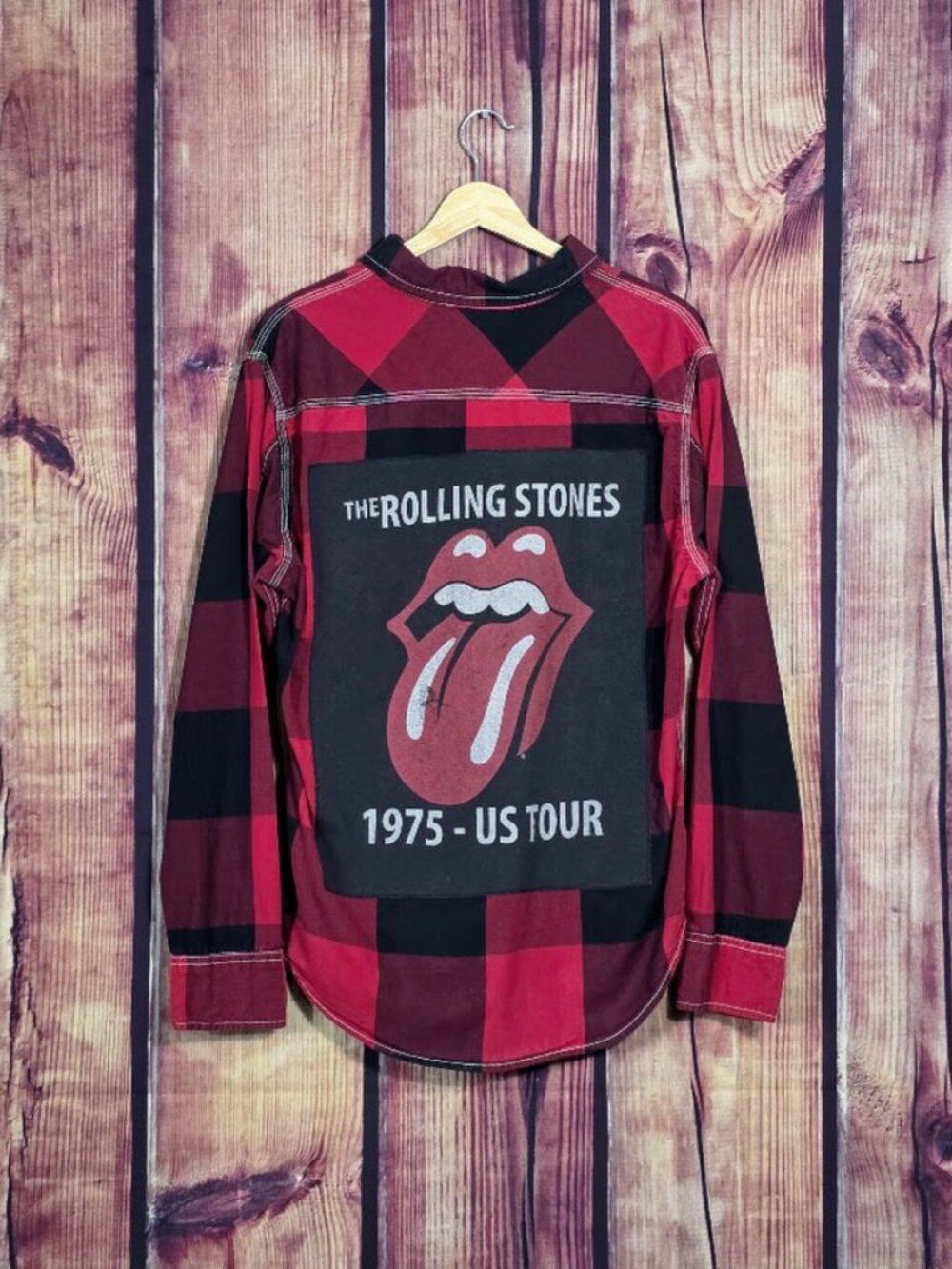 Upcycled Rolling Stones Plaid Flannel Shirt 1975 US Tour M L
